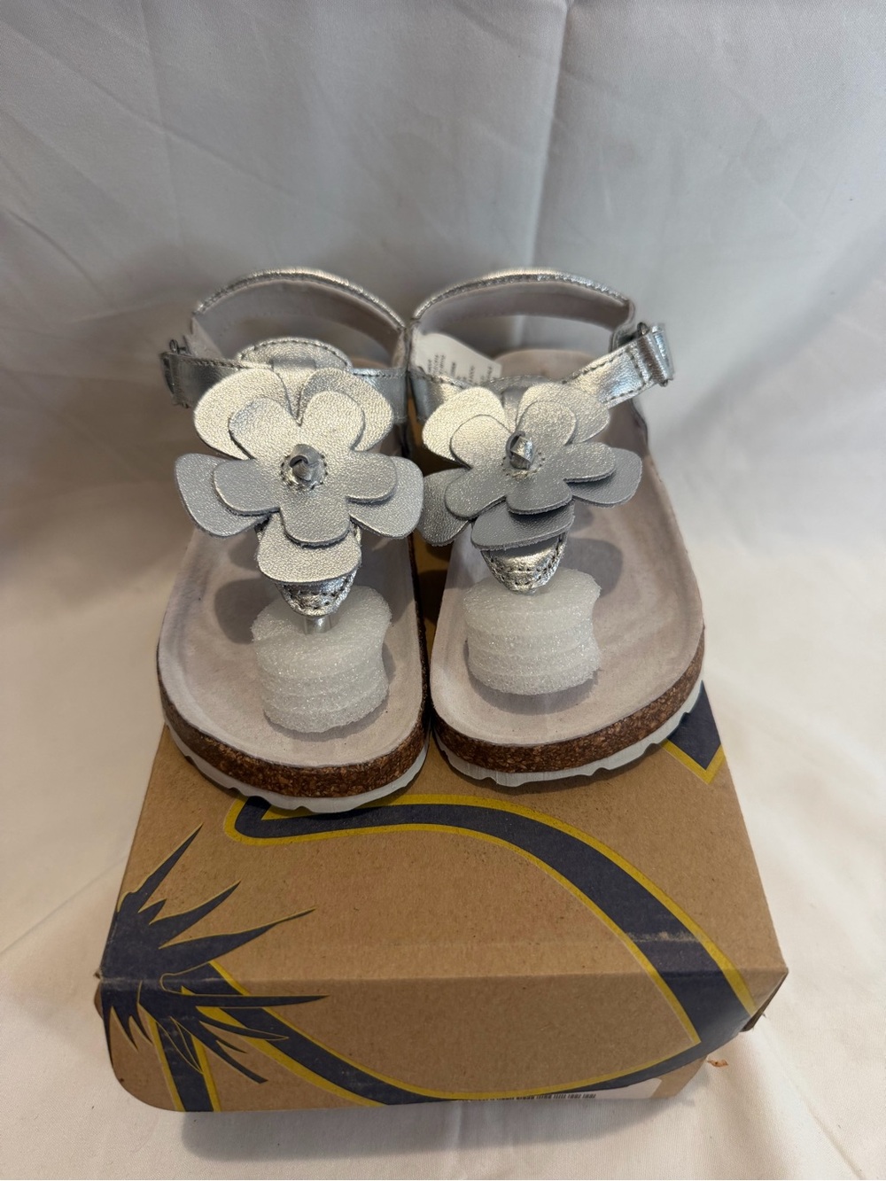 Silver Floral Toddler Sandals - Metallic Flower Accent